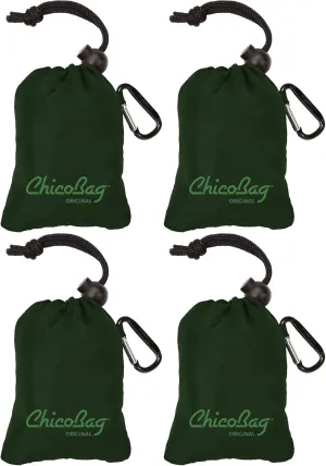 ChicoBag Original Compact Reusable Grocery Bag w/Attached Pouch and Carabiner Clip | Perfect for Shopping, Travel, Organization | Eco-Conscious Packable Tote | Fairway (Pack of 4)
