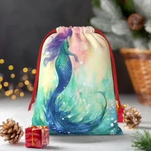 Christmas Gift Bag with Drawstring Christmas Wrapping Bags Beautiful Mermaid tail Drawstring Gift Bag for Xmas Burlap Gift Bags Halloween Candy Bags Reusable Xmas Present Bags for Party Decorations Small