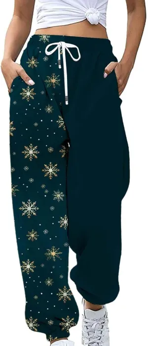 Christmas Sweatpants for Women 2024 High Waist Joggers Drawstring Elastic Fashion Pajamas Pants WOM
