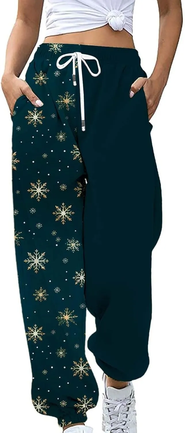 Christmas Sweatpants for Women 2024 High Waist Joggers Drawstring Elastic Fashion Pajamas Pants WOM