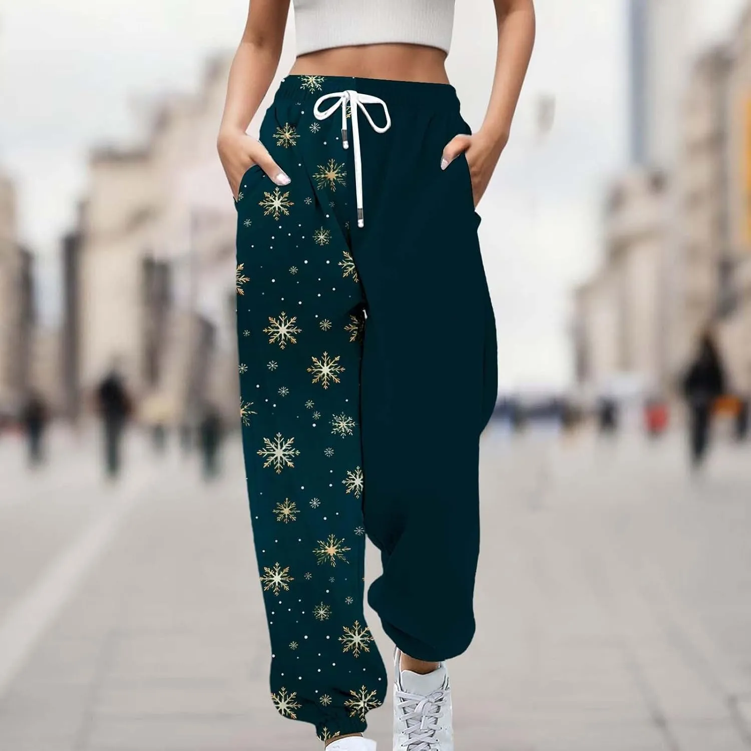 Christmas Sweatpants for Women 2024 High Waist Joggers Drawstring Elastic Fashion Pajamas Pants WOM