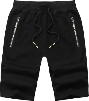 Chrisuno Men's Shorts Elastic Waist Athletic Sweat Shorts with Zipper Pockets