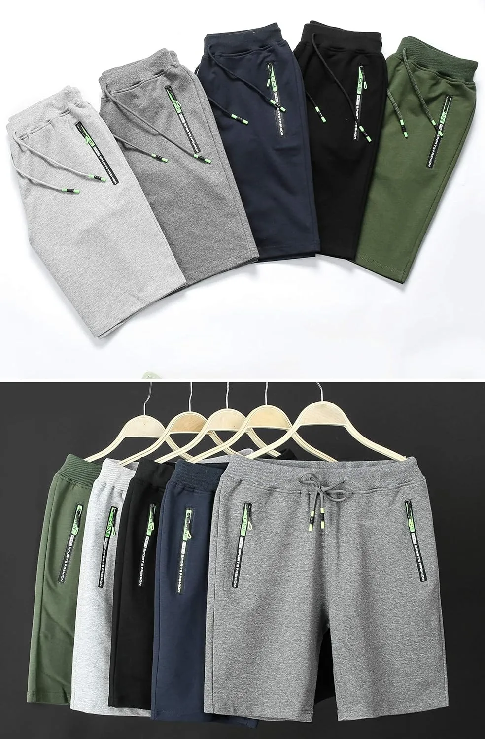 Chrisuno Men's Shorts Elastic Waist Athletic Sweat Shorts with Zipper Pockets