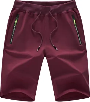 Chrisuno Men's Shorts Elastic Waist Athletic Sweat Shorts with Zipper Pockets