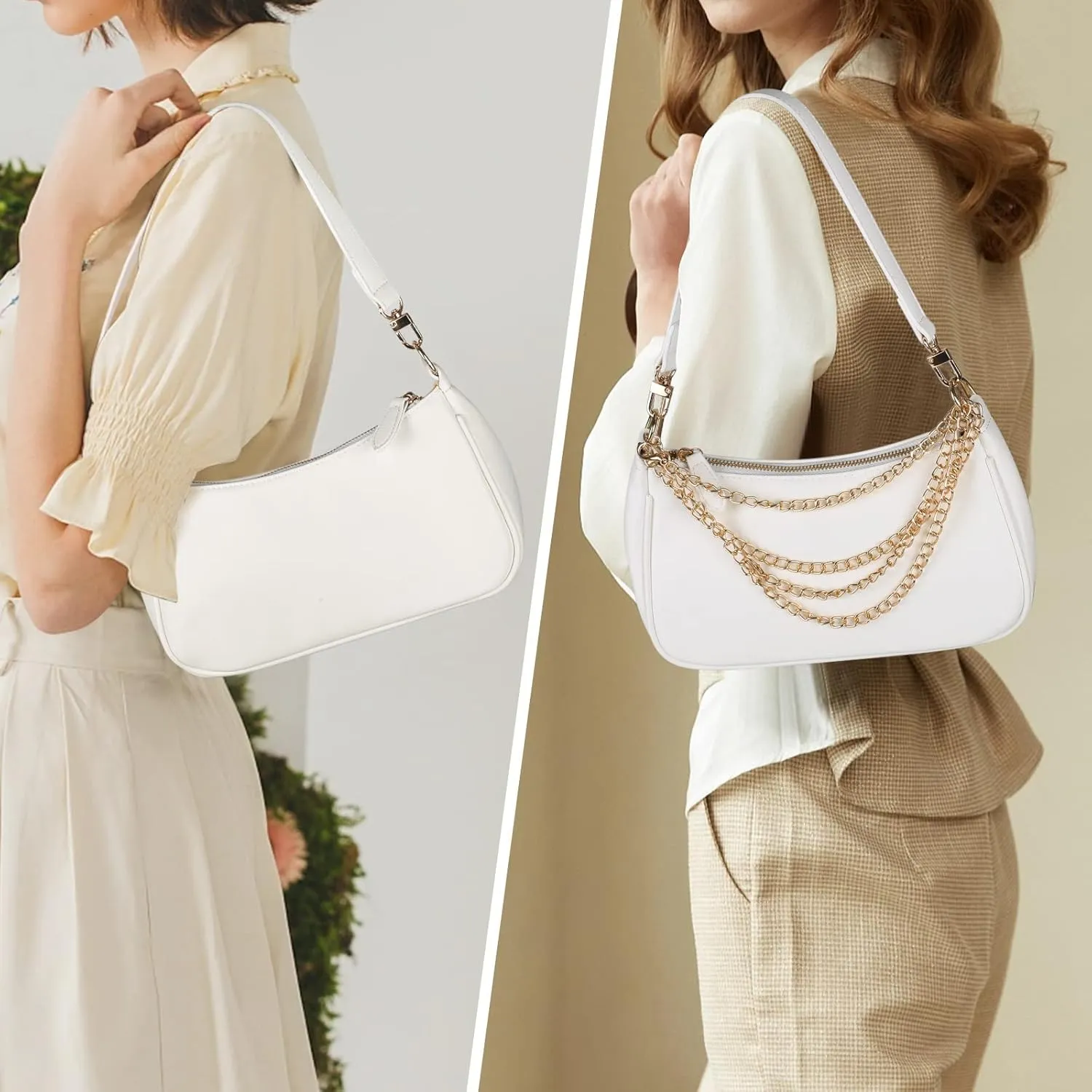 Classic Clutch Shoulder Tote HandBag with 2 Removable Straps and Zipper Retro Closure Purse For Women Designer Hobo Bags