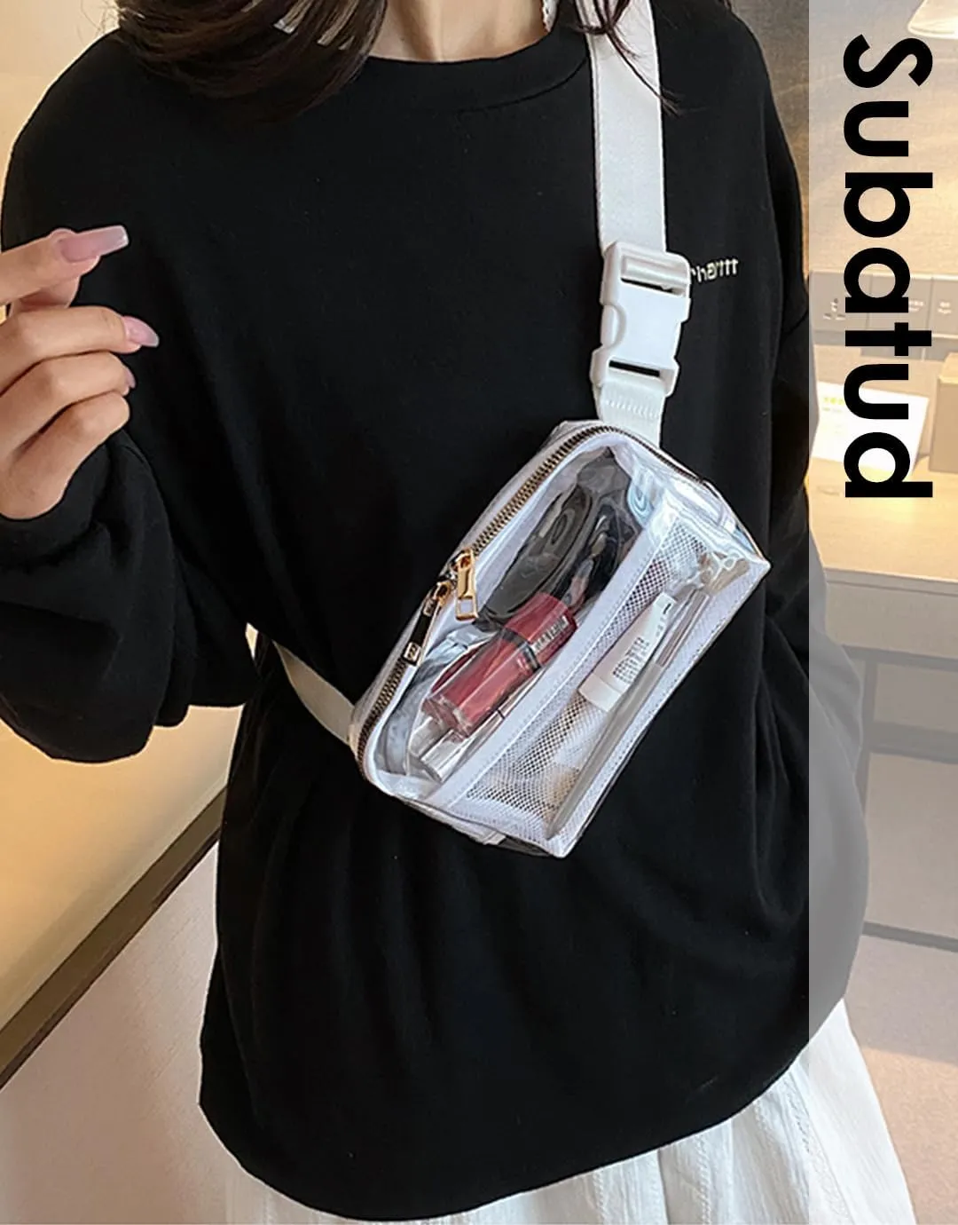 Clear Fanny Pack Stadium Approved, Waterproof Fanny Pack Transparent Bag With Adjustable Strap For Travel Festivals Sports Party Beige