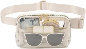 Clear Fanny Pack Stadium Approved, Waterproof Fanny Pack Transparent Bag With Adjustable Strap For Travel Festivals Sports Party Beige