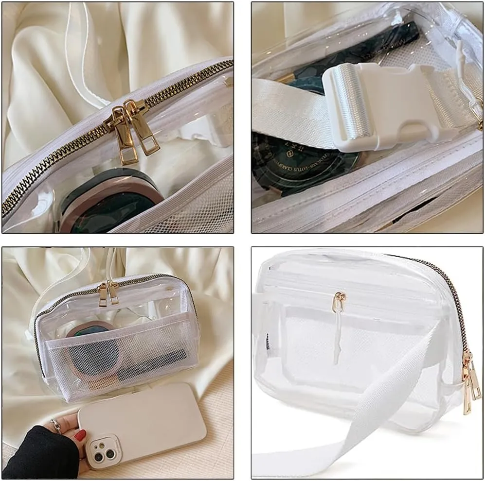 Clear Fanny Pack Stadium Approved, Waterproof Fanny Pack Transparent Bag With Adjustable Strap For Travel Festivals Sports Party Beige