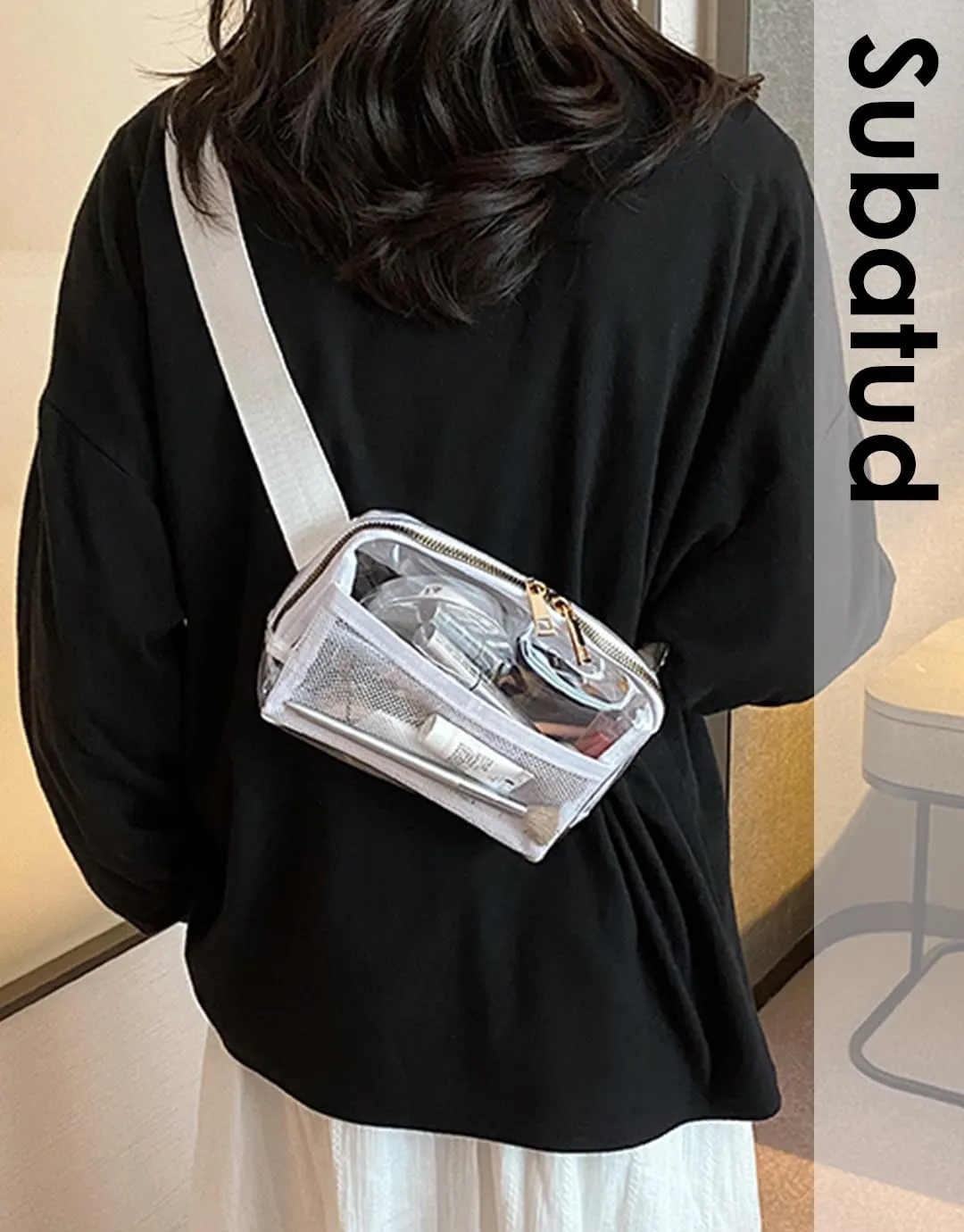 Clear Fanny Pack Stadium Approved, Waterproof Fanny Pack Transparent Bag With Adjustable Strap For Travel Festivals Sports Party Beige
