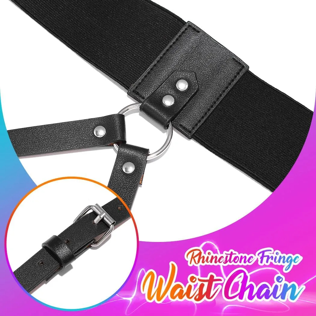 CLOACE Punk Waist Belt Gothic Black Leather Wide Waist Belts Elastic Cosplay Halloween Body Chain Accessory for Women