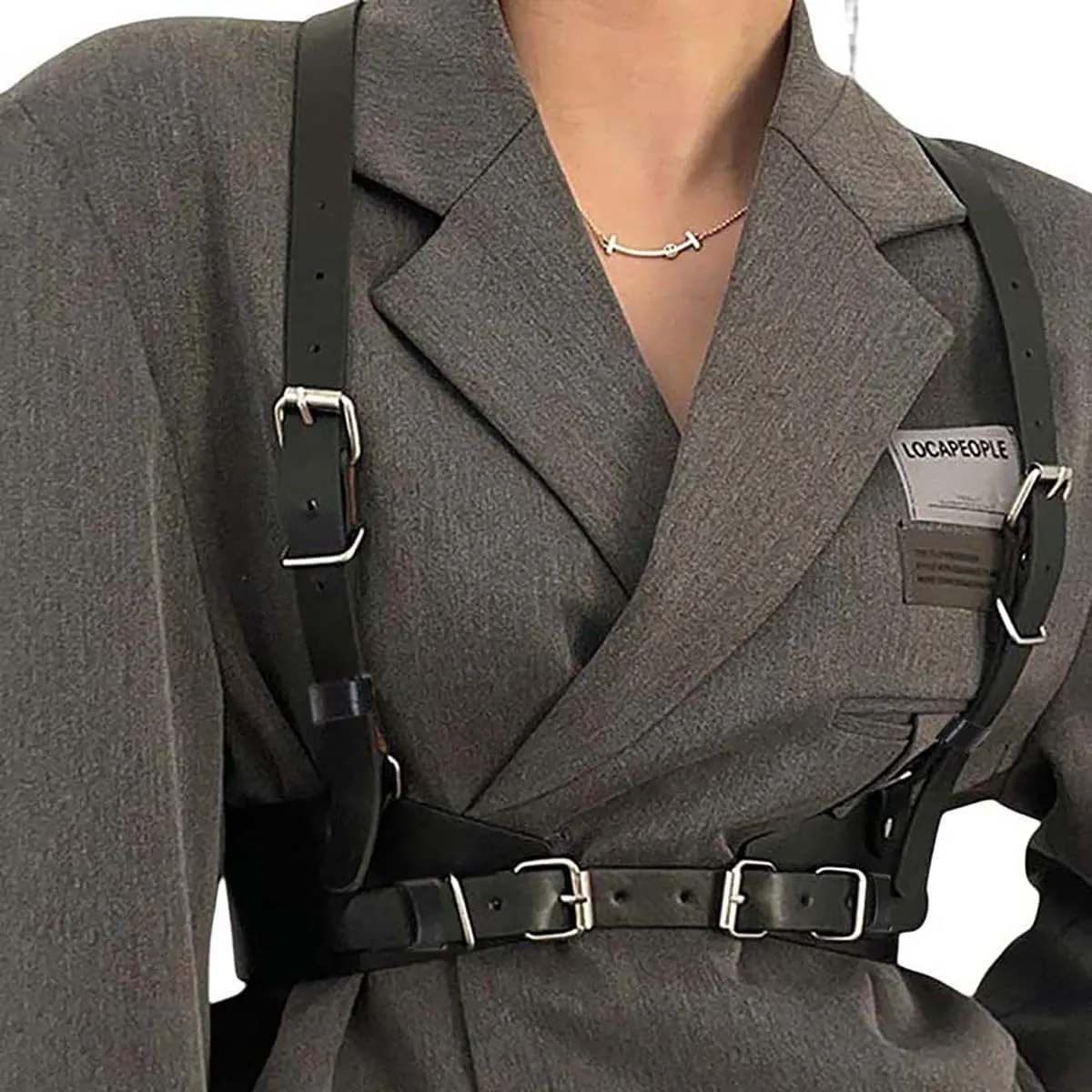 CLOACE Punk Waist Belt Gothic Black Leather Wide Waist Belts Elastic Cosplay Halloween Body Chain Accessory for Women