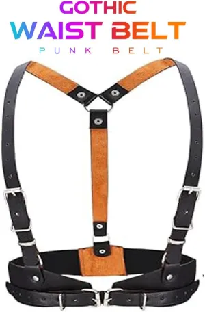 CLOACE Punk Waist Belt Gothic Black Leather Wide Waist Belts Elastic Cosplay Halloween Body Chain Accessory for Women