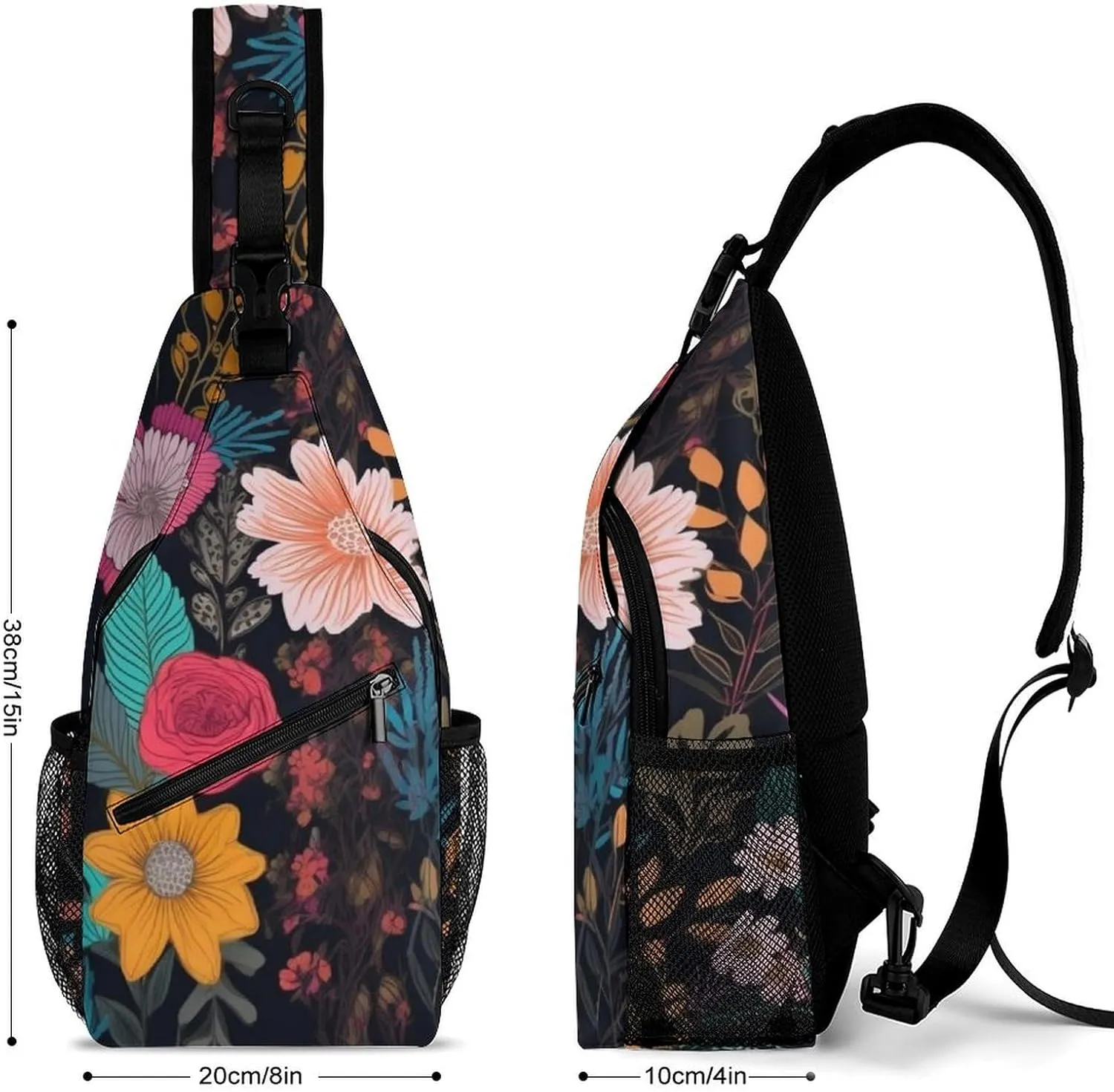 Colorful Boho Floral Crossbody Small Sling Backpack Sling Bag for Women Men Travel Hiking Chest Bag Daypack