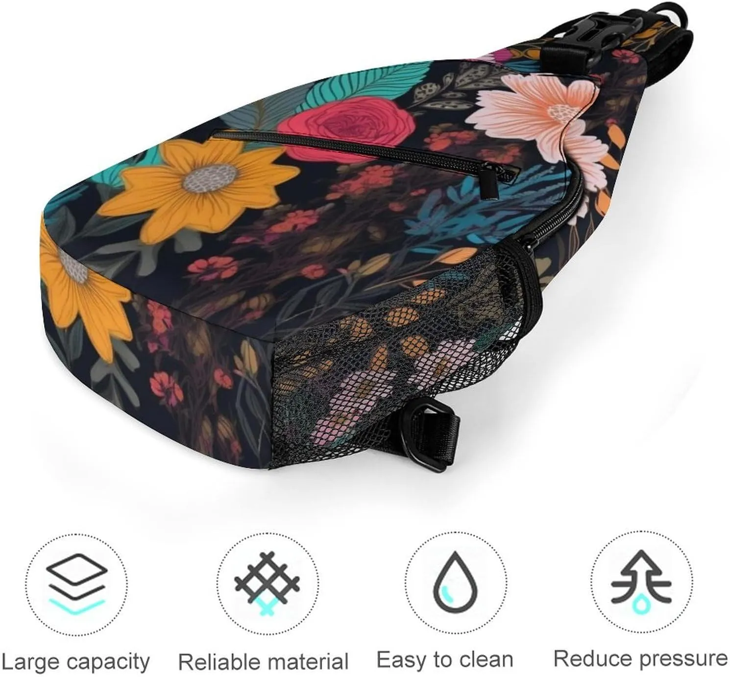 Colorful Boho Floral Crossbody Small Sling Backpack Sling Bag for Women Men Travel Hiking Chest Bag Daypack