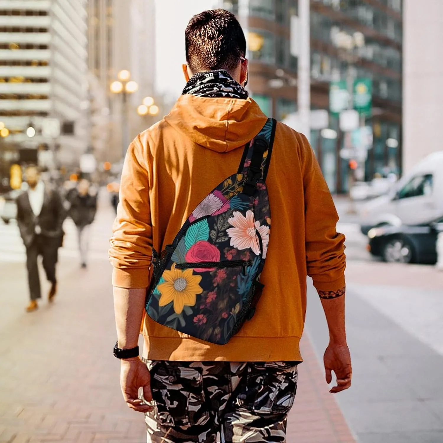 Colorful Boho Floral Crossbody Small Sling Backpack Sling Bag for Women Men Travel Hiking Chest Bag Daypack
