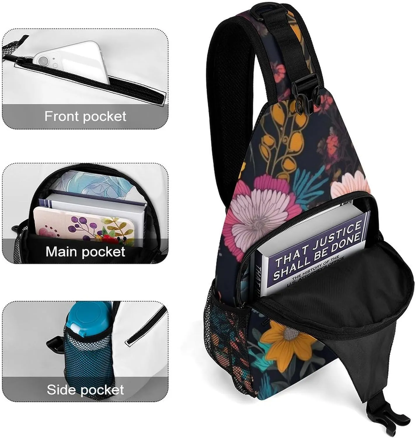 Colorful Boho Floral Crossbody Small Sling Backpack Sling Bag for Women Men Travel Hiking Chest Bag Daypack