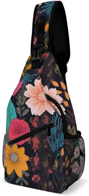 Colorful Boho Floral Crossbody Small Sling Backpack Sling Bag for Women Men Travel Hiking Chest Bag Daypack