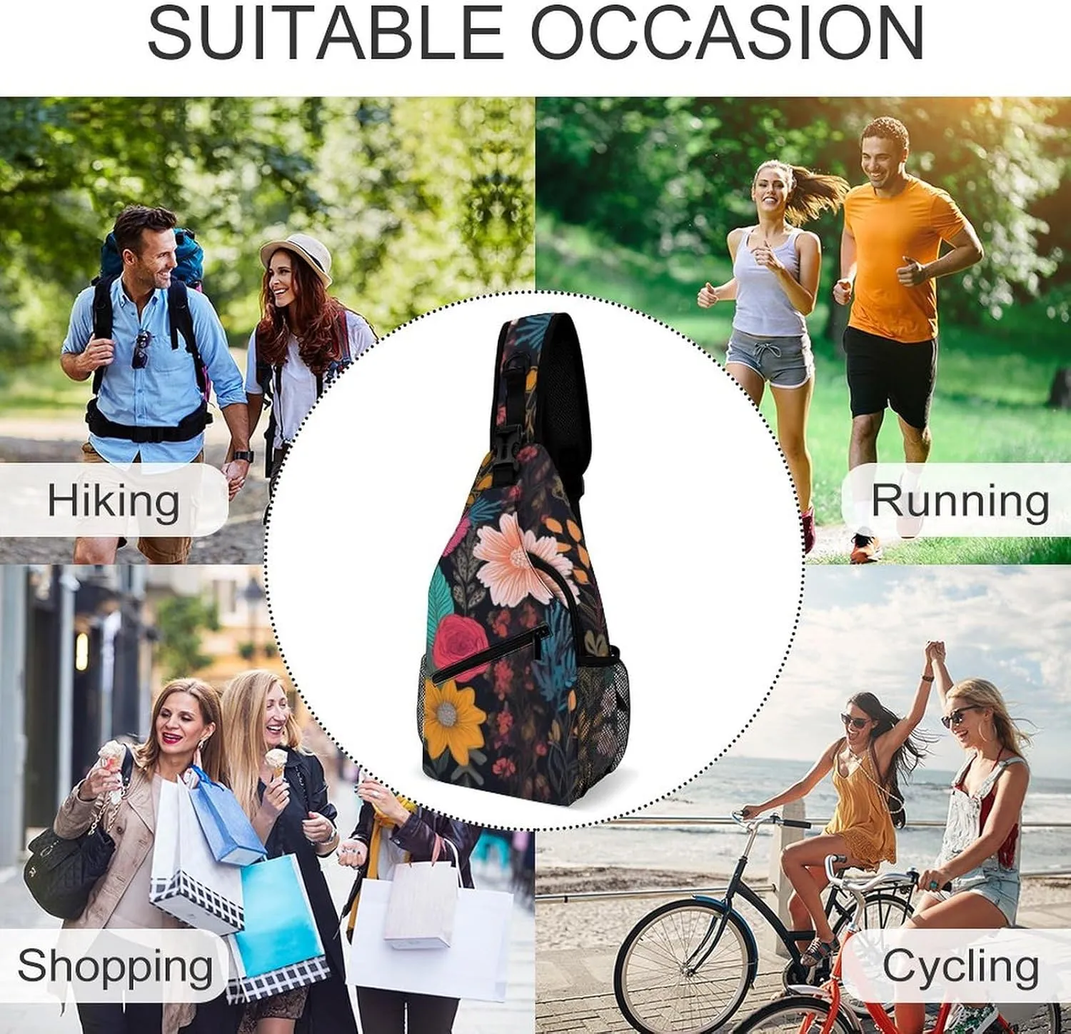 Colorful Boho Floral Crossbody Small Sling Backpack Sling Bag for Women Men Travel Hiking Chest Bag Daypack