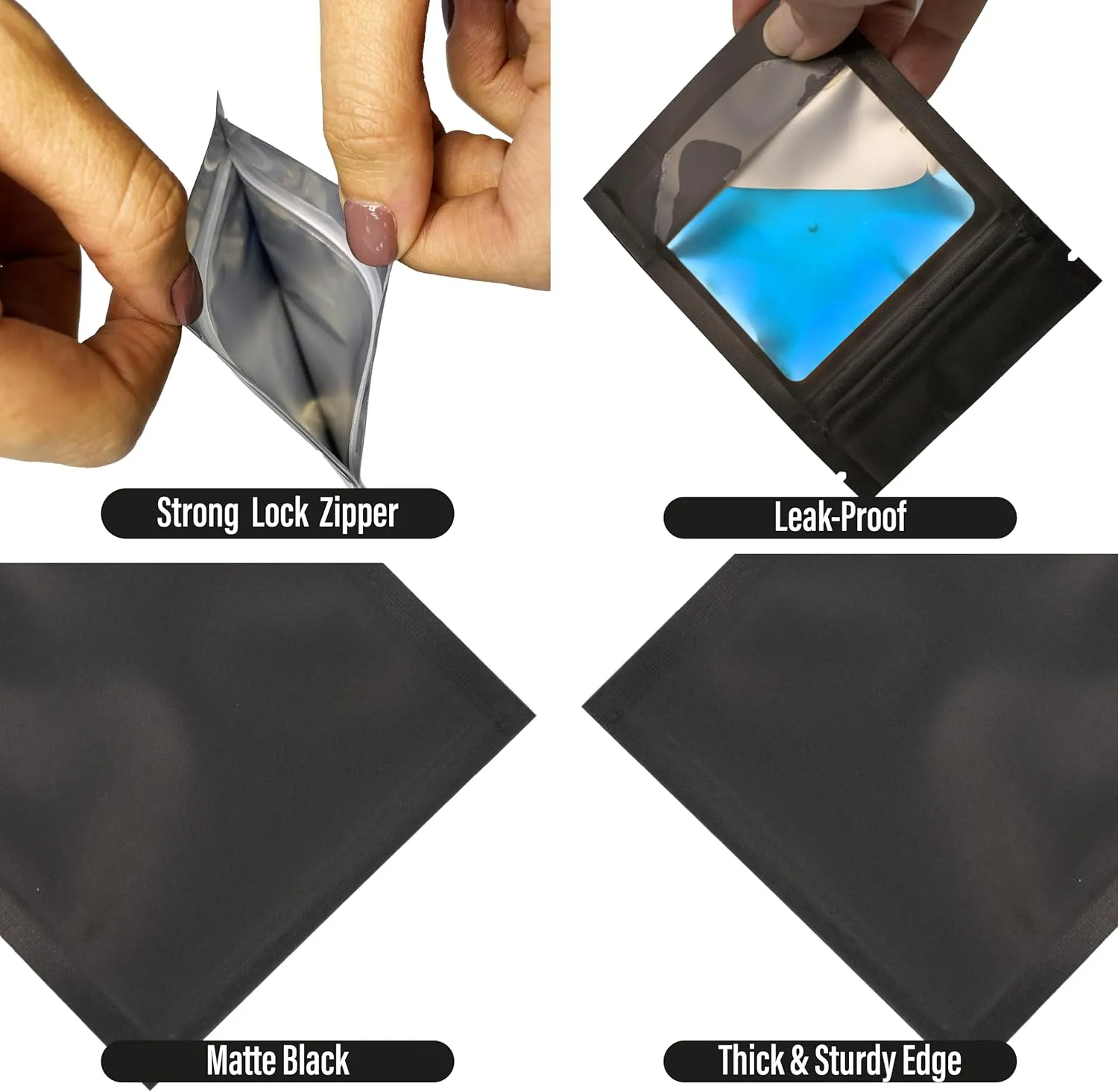 COLSEN Smell Proof Resealable Bags - Matte Black Mylar Bag 3x4 Inches (1oz) Strong Zipper Seal Clear Window Pouch for Food Storage, Candy, Snacks, Jewelry, Pills, Party Favors Packaging (100pack)