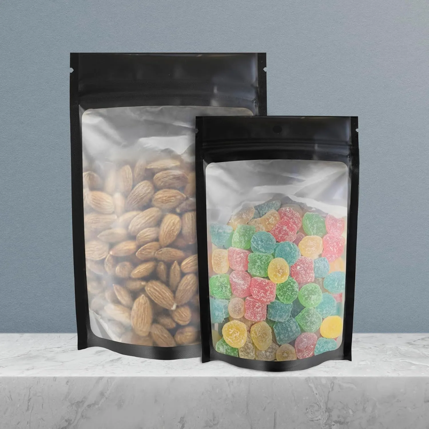 COLSEN Smell Proof Resealable Bags - Matte Black Mylar Bag 3x4 Inches (1oz) Strong Zipper Seal Clear Window Pouch for Food Storage, Candy, Snacks, Jewelry, Pills, Party Favors Packaging (100pack)