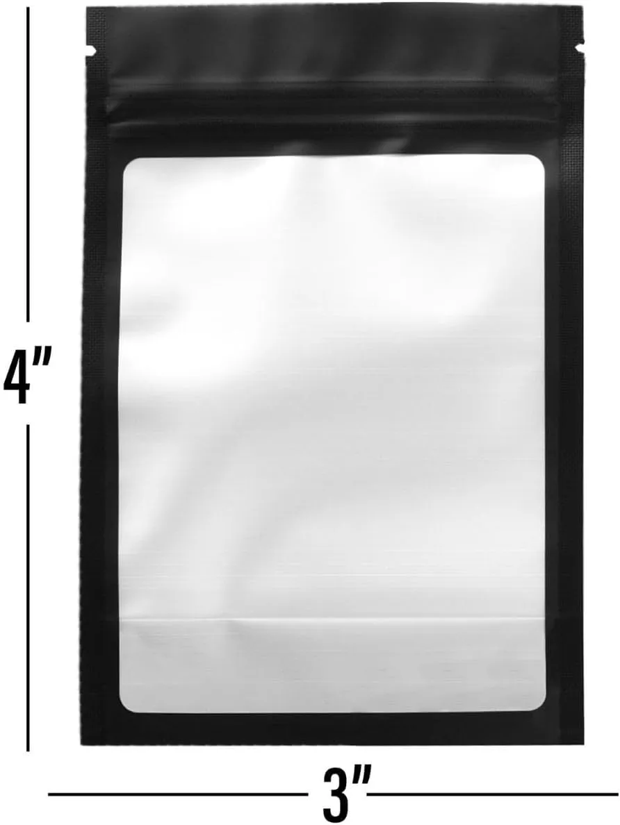 COLSEN Smell Proof Resealable Bags - Matte Black Mylar Bag 3x4 Inches (1oz) Strong Zipper Seal Clear Window Pouch for Food Storage, Candy, Snacks, Jewelry, Pills, Party Favors Packaging (100pack)