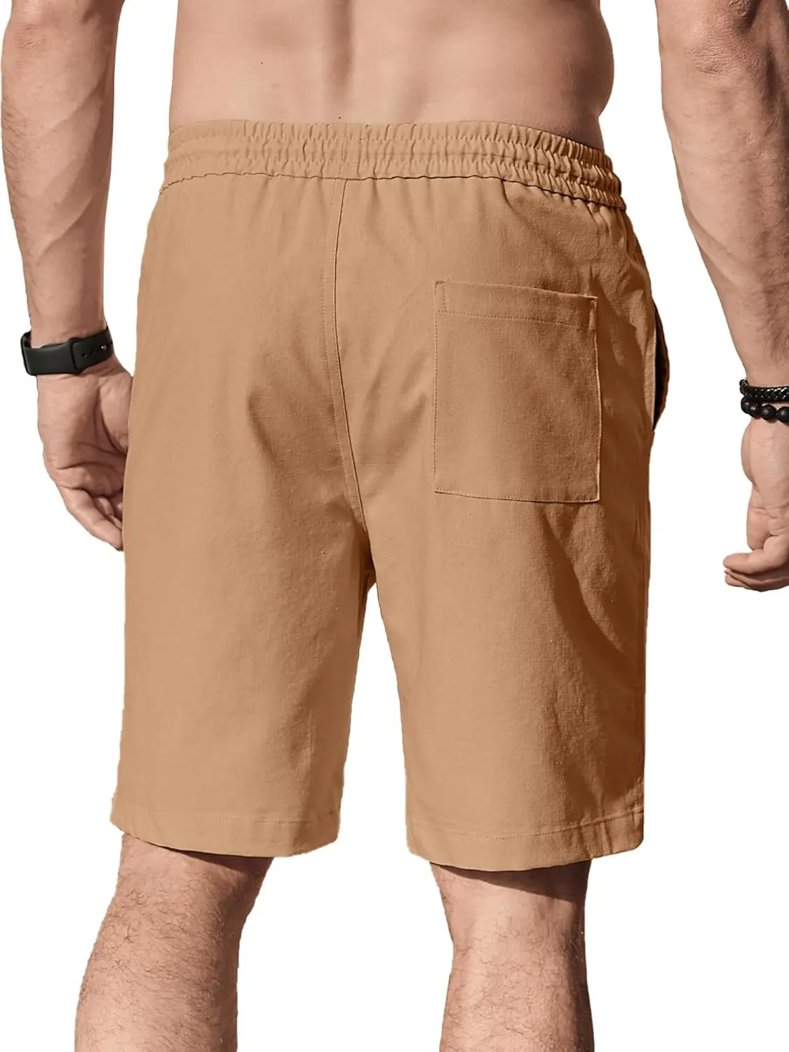 Comdecevis Men's Linen Shorts Casual Elastic Waist Drawstring Summer Beach Vacation Yoga Golf Shorts with Pockets