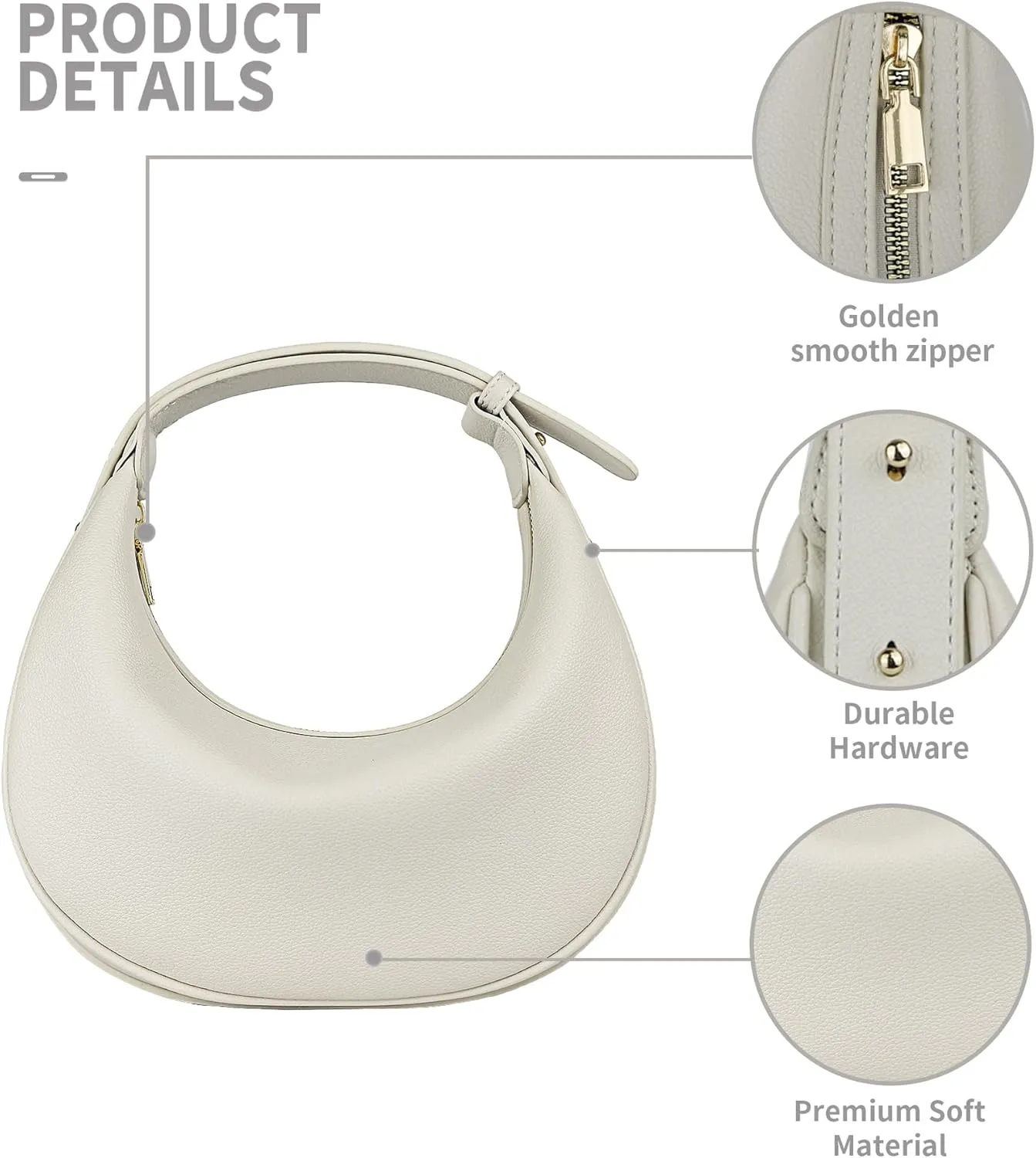 Comeon Crescent Shoulder Bag for Women, PU Leather Hobo CrossBody Bag, Adjustable Clutch Tote Purse and Handbag with Zipper