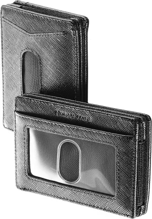 Compact RFID Sleeve Wallet Premium Leather Minimalist Money Clip Card Holder 10 Cards