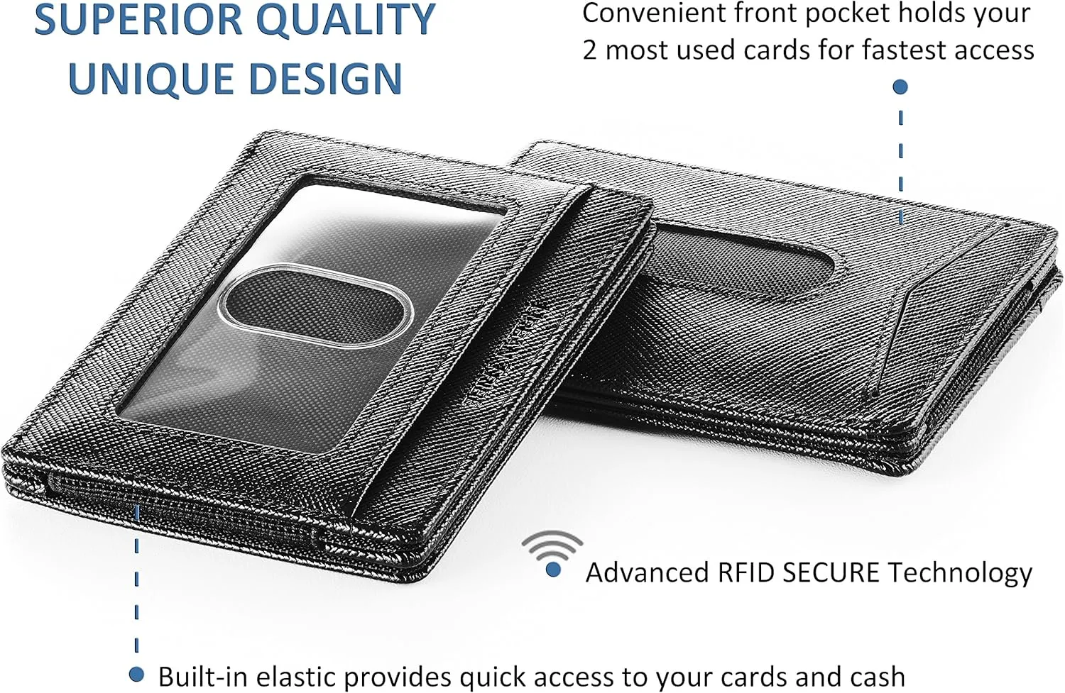 Compact RFID Sleeve Wallet Premium Leather Minimalist Money Clip Card Holder 10 Cards