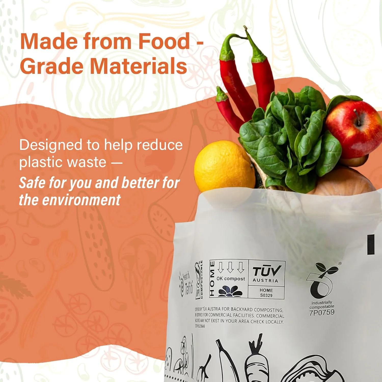 Compostable Food Storage Bags, Large Gallon Resealable Freezer Bags, 60 Count, 10.5 x 10.6 inches, Extra Thick and Reusable, Certified OK Compost, Biodegradable Eco-Friendly