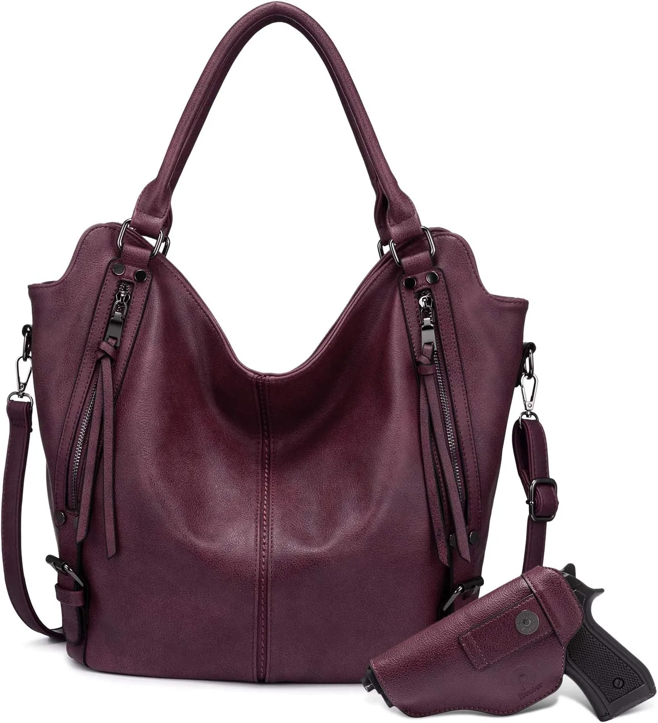 Concealed Carry Hobo Purse for Women Faux Leather Crossbody Shoulder Bags Large Tote Bag with Detachable Holster