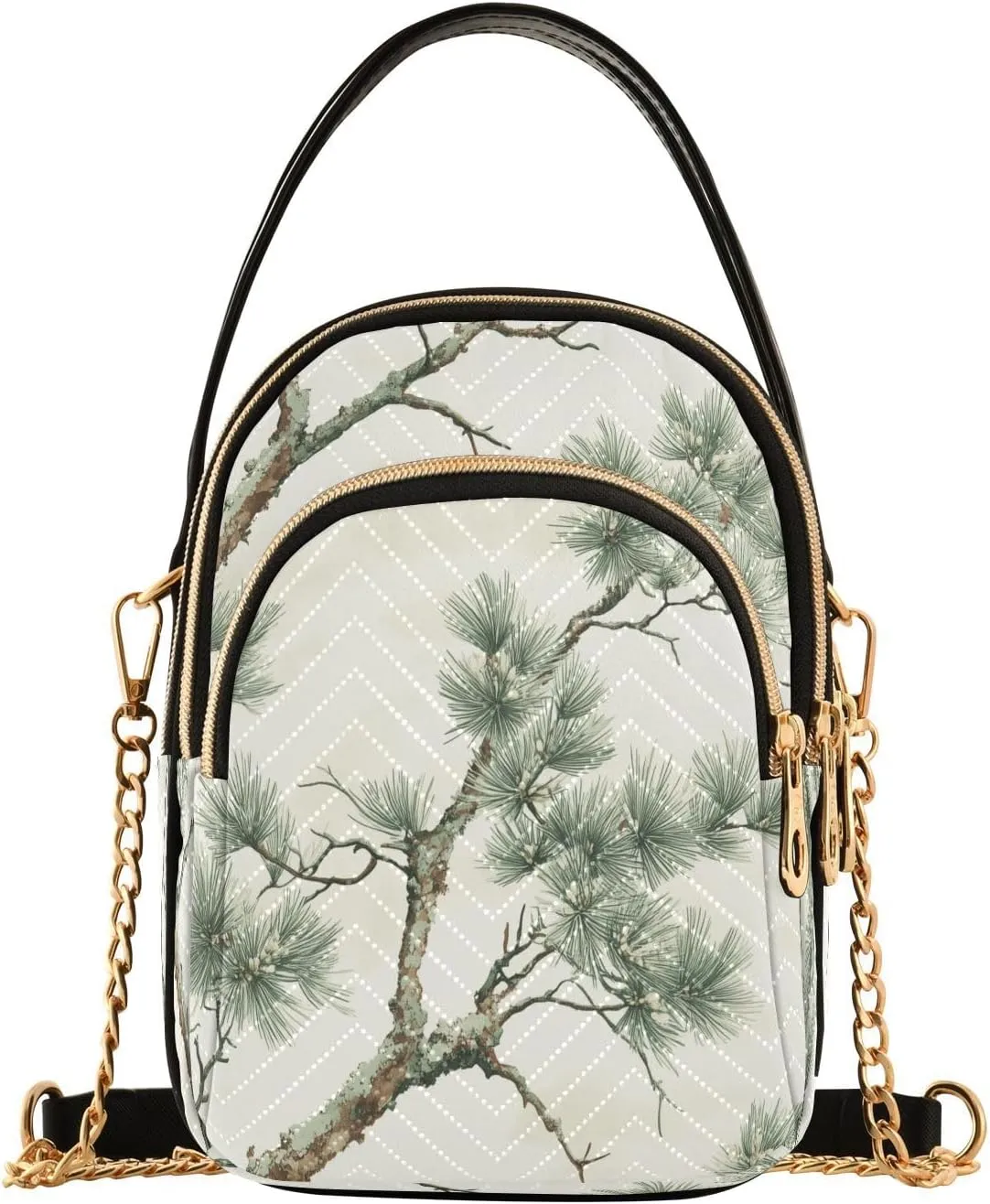 Coniferous Pine Women Trendy Quilted Crossbody Bag Sling Bags Handbags with Chain Strap Travel Cross Body Cell Phone Purses Bags