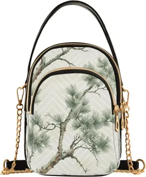 Coniferous Pine Women Trendy Quilted Crossbody Bag Sling Bags Handbags with Chain Strap Travel Cross Body Cell Phone Purses Bags