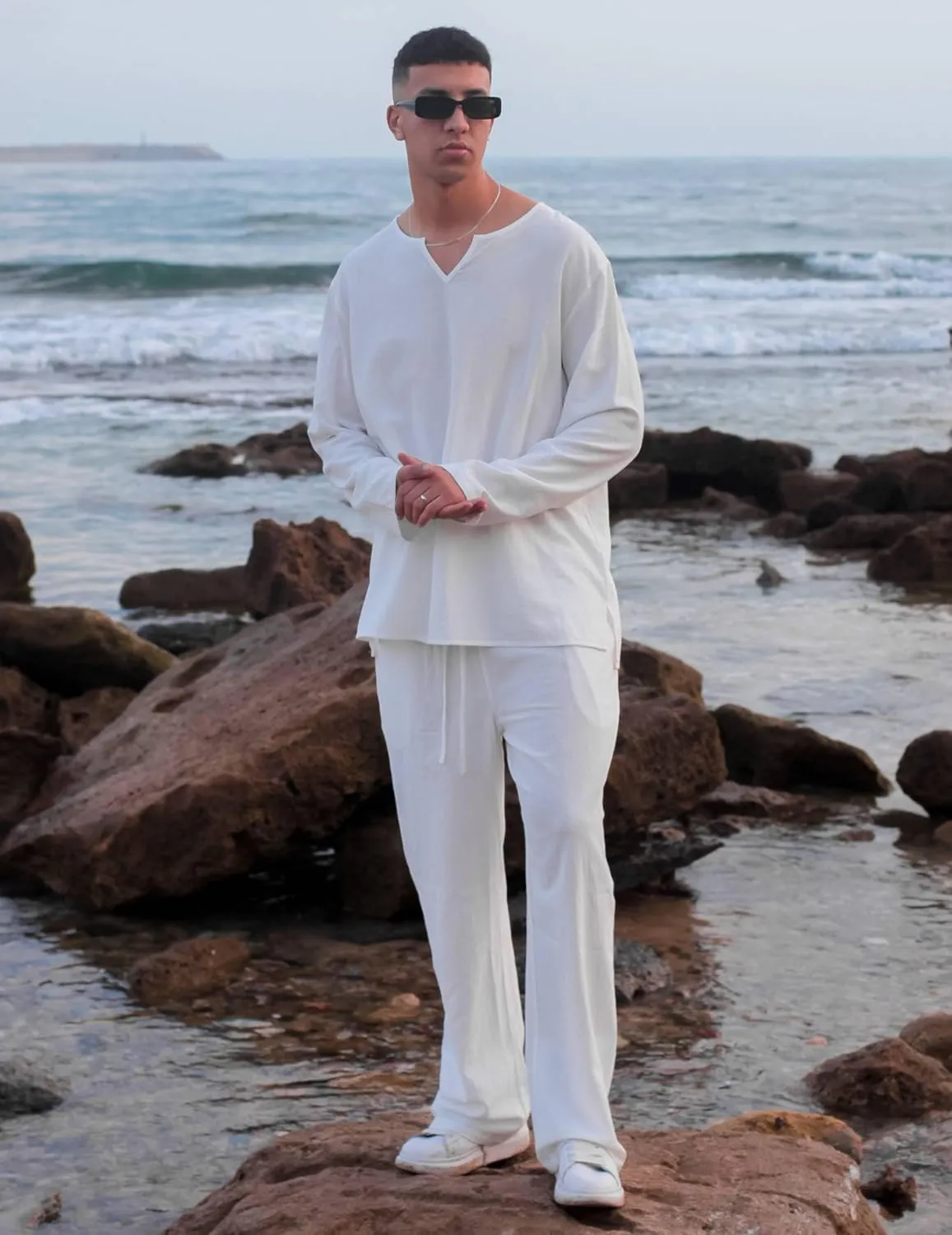 COOFANDY Mens Casual Linen Pants Elastic Waist Linen Pants Drawstring Summer Beach Yoga Linen Trouser