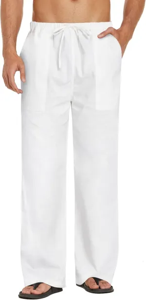 COOFANDY Mens Casual Linen Pants Elastic Waist Linen Pants Drawstring Summer Beach Yoga Linen Trouser