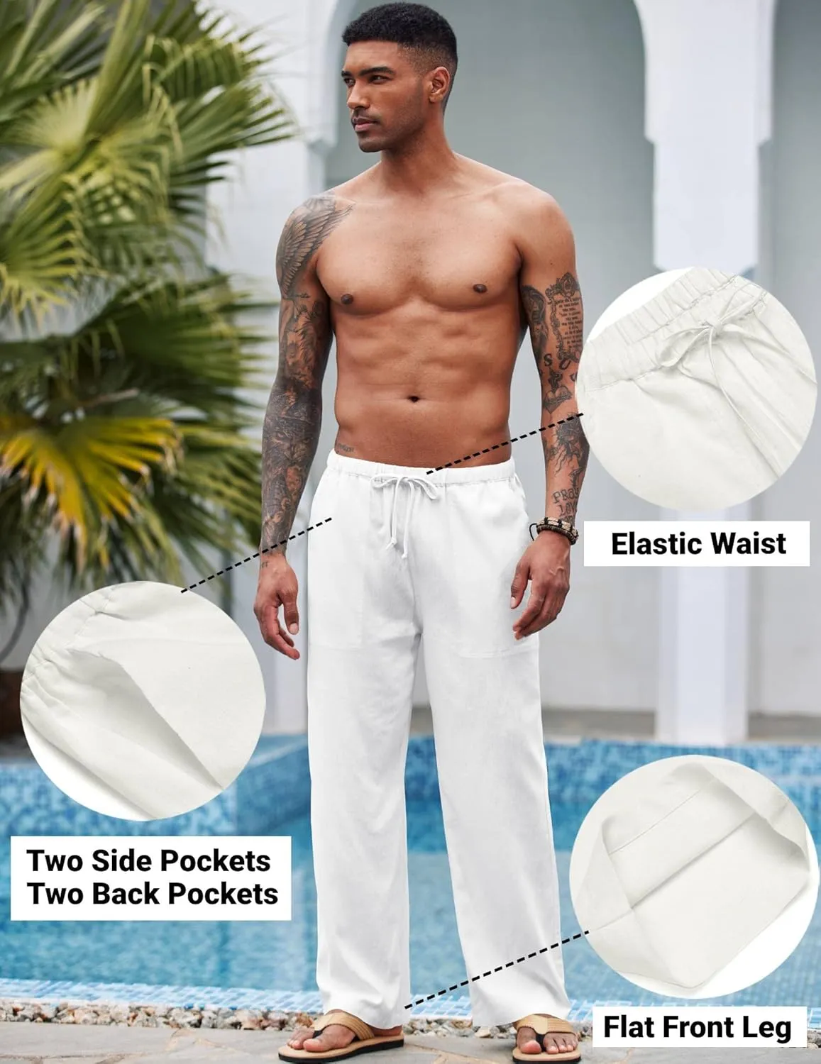 COOFANDY Mens Casual Linen Pants Elastic Waist Linen Pants Drawstring Summer Beach Yoga Linen Trouser
