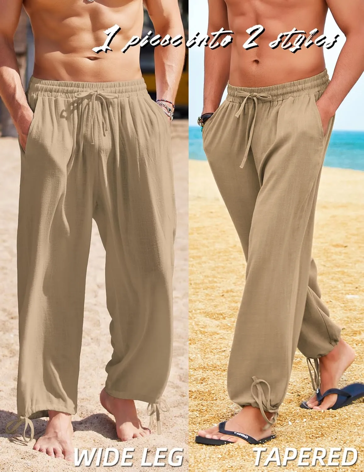 COOFANDY Men's Cotton Linen Pants Casual Harem Pants Elastic Waist Beach Boho Yoga Trousers