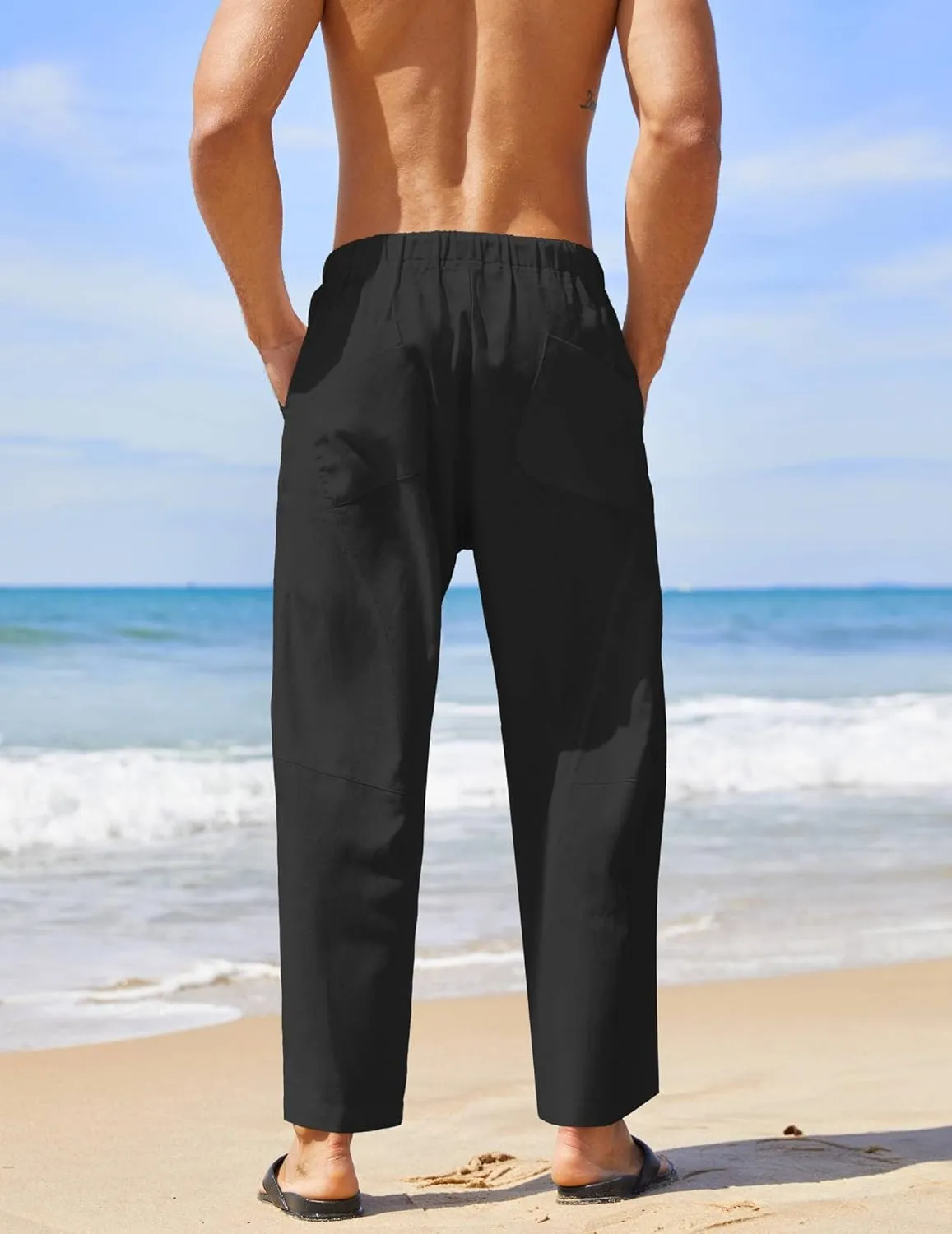 COOFANDY Men's Linen Harem Drawstring Pants Casual Elastic Waist Lightweight Trouser Hippie Summer Beach Yoga Pants