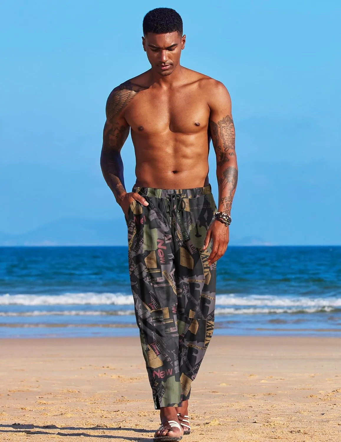COOFANDY Men's Linen Harem Drawstring Pants Casual Elastic Waist Lightweight Trouser Hippie Summer Beach Yoga Pants