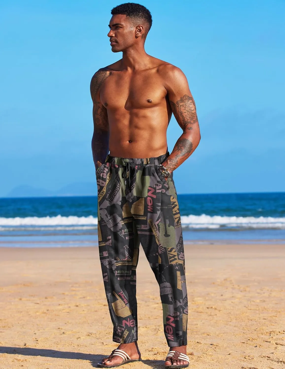 COOFANDY Men's Linen Harem Drawstring Pants Casual Elastic Waist Lightweight Trouser Hippie Summer Beach Yoga Pants