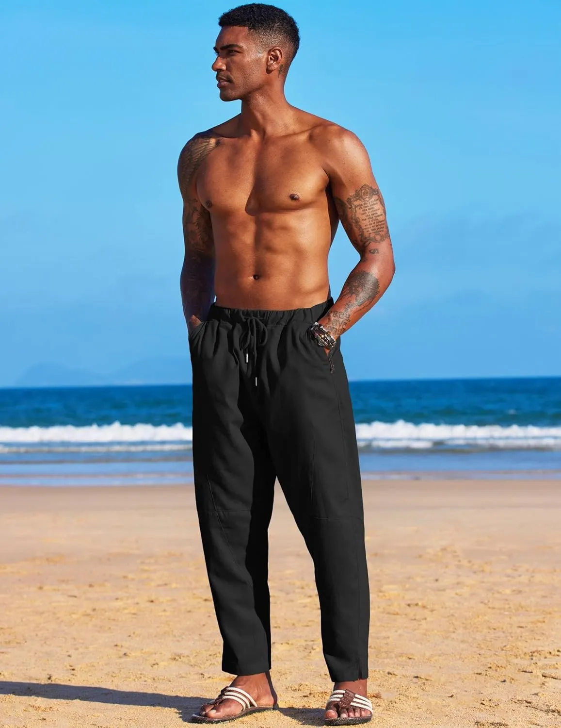 COOFANDY Men's Linen Harem Drawstring Pants Casual Elastic Waist Lightweight Trouser Hippie Summer Beach Yoga Pants