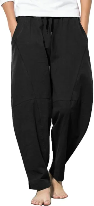 COOFANDY Men's Linen Harem Drawstring Pants Casual Elastic Waist Lightweight Trouser Hippie Summer Beach Yoga Pants
