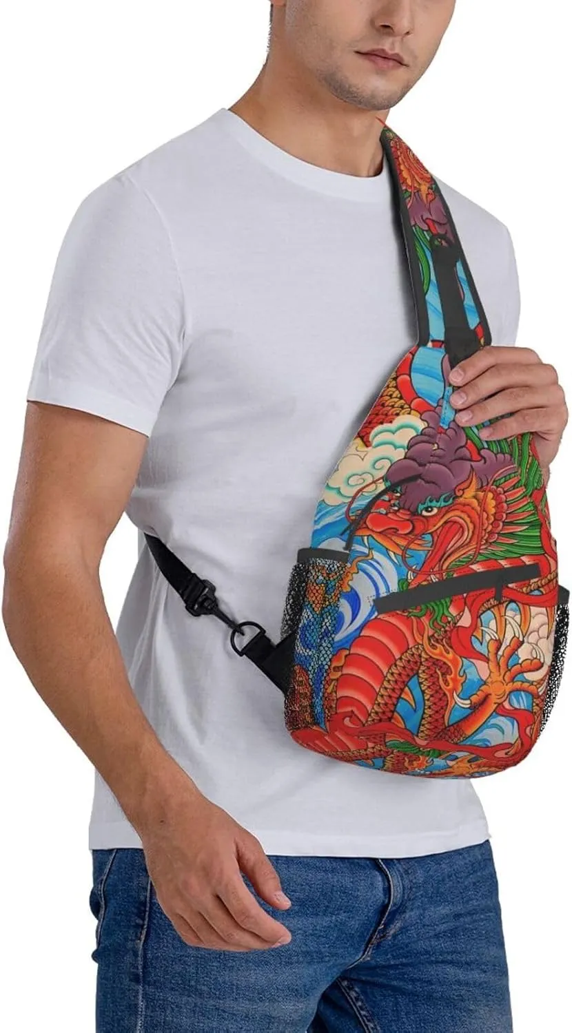 Cool Chinese Dragon Sling Bag,Casual Crossbody Backpack Shoulder Chest Bag for Women Men Travel Hiking Daypack