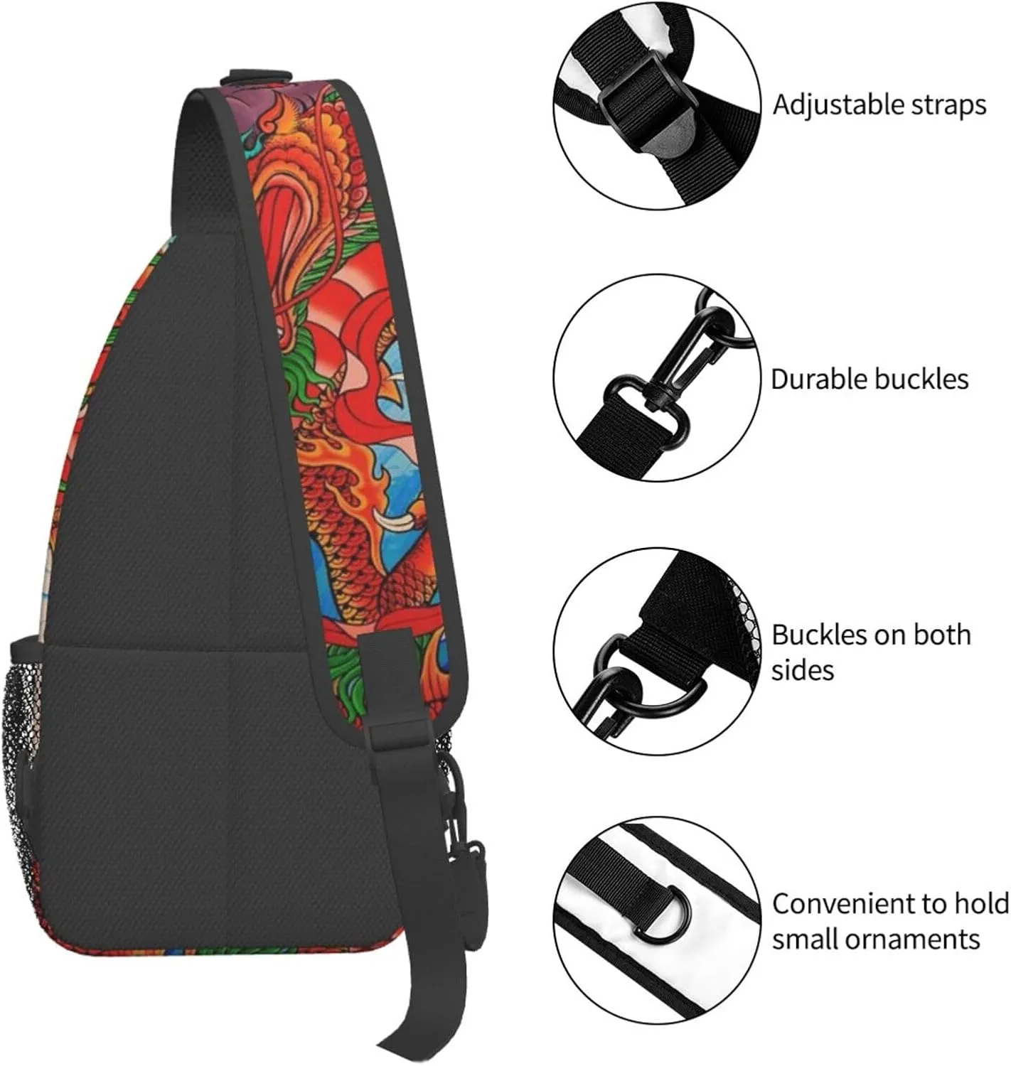 Cool Chinese Dragon Sling Bag,Casual Crossbody Backpack Shoulder Chest Bag for Women Men Travel Hiking Daypack