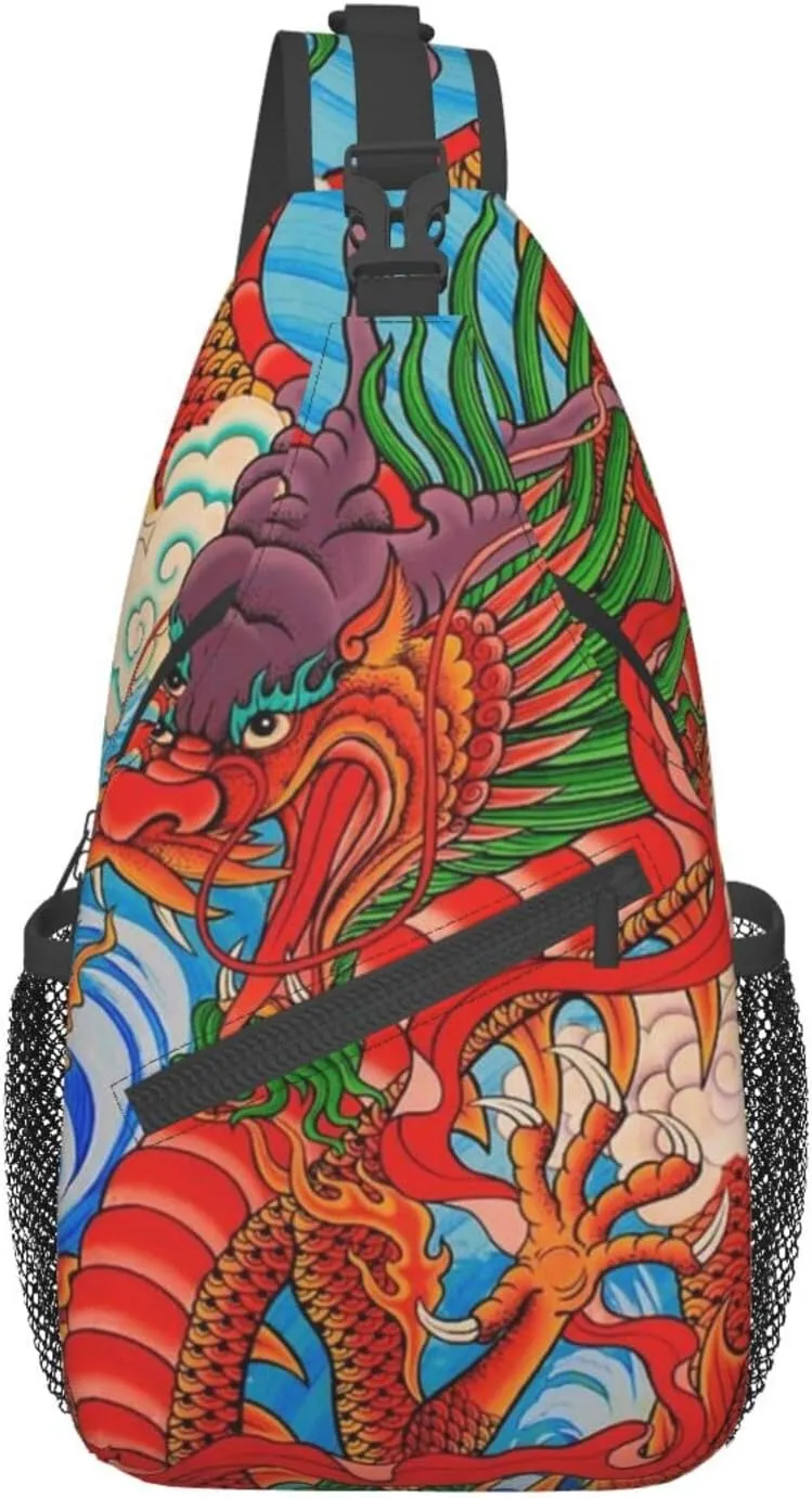 Cool Chinese Dragon Sling Bag,Casual Crossbody Backpack Shoulder Chest Bag for Women Men Travel Hiking Daypack
