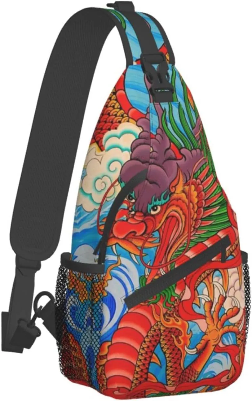 Cool Chinese Dragon Sling Bag,Casual Crossbody Backpack Shoulder Chest Bag for Women Men Travel Hiking Daypack