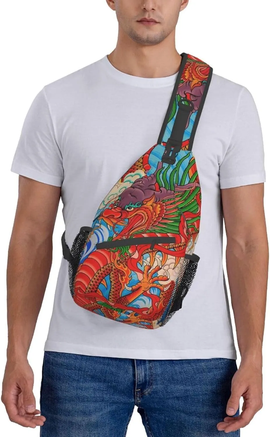 Cool Chinese Dragon Sling Bag,Casual Crossbody Backpack Shoulder Chest Bag for Women Men Travel Hiking Daypack