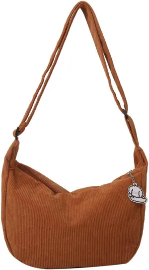Corduroy Crescent Bag Crossbody for Women Hobo Sling Purses Bag for Men Teen Trendy Fanny Pack (light brown)