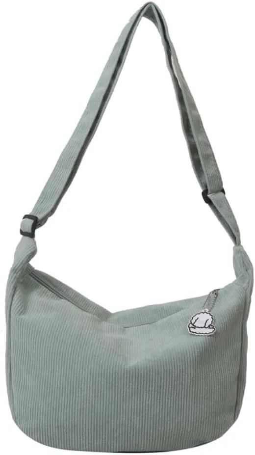 Corduroy Crescent Bag Crossbody for Women Hobo Sling Purses Bag for Men Teen Trendy Fanny Pack (light green)