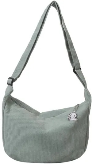 Corduroy Crescent Bag Crossbody for Women Hobo Sling Purses Bag for Men Teen Trendy Fanny Pack (light green)
